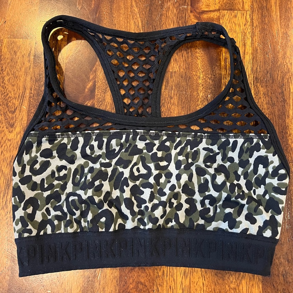 Lightly worn PINK green and black leopard sports bra